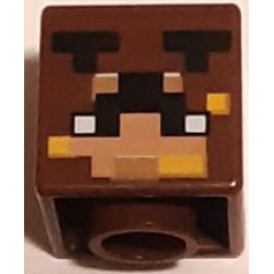 Minifigure, Head, Modified Cube with Pixelated Light Nougat and Medium Nougat Face, Black Antennae and Bright Light Orange Spots Pattern (Minecraft Honey Bear Skin)