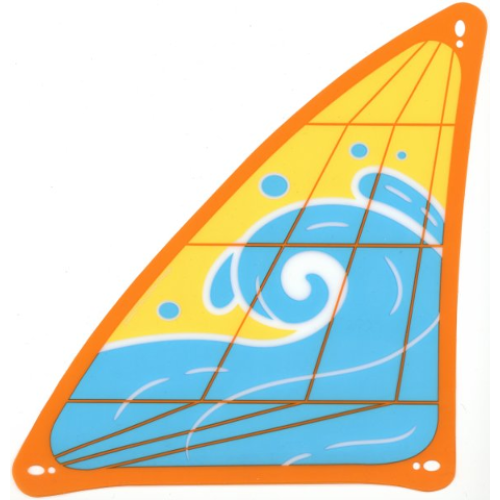 Деталь LEGO 42664pls01a Plastic Part for Set 42664 - Sail with Medium Azure and White Wave and 4 Bubbles on Yellow Background with Orange Edge and Lines Pattern