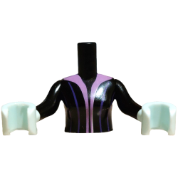 Torso Mini Doll Woman Dress Top with Medium Lavender Trim and Dark Purple Stripes Pattern, Light Aqua Arms with Hands with Black Long Sleeves