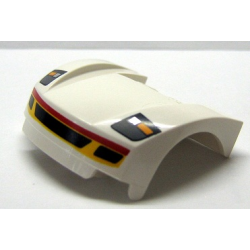 Vehicle, Mudguard 3 x 4 x 1 2/3 Curved Front with Headlights and Grille with Red and Yellow Trim Pattern Vehicle, Mudguard 3 x 4 x 1 2/3 Curved Front with Headlights and Grille with Red and Yellow Trim Pattern