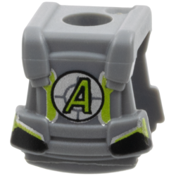 Minifigure Armor Breastplate with Back Stud with Agents Logo Lime Letter A and Dark Bluish Gray Crosshairs on Silver Circle Pattern