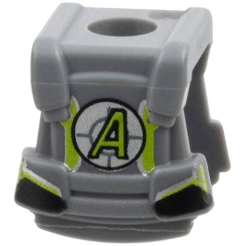 Деталь LEGO 85961pb01 Minifigure Armor Breastplate with Back Stud with Agents Logo Lime Letter A and Dark Bluish Gray Crosshairs on Silver Circle Pattern
