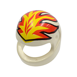 Minifigure, Headgear Helmet Motorcycle (Standard) with Yellow and Red Flames Pattern - White Minifigure, Headgear Helmet Motorcycle (Standard) with Yellow and Red Flames Pattern - White