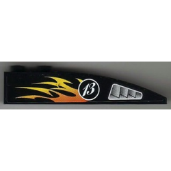 Slope, Curved 6 x 1 with 2 Studs with Silver Air Intake, White '13' in Circle and Flames Pattern Model Right (Sticker) - Set 8899 Slope, Curved 6 x 1 with 2 Studs with Silver Air Intake, White '13' in Circle and Flames Pattern Model Right (Sticker) - Set 8899