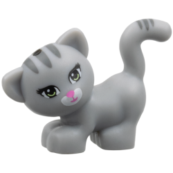 Cat, Friends Style, Standing and Looking Left with Yellowish Green Eyes, Dark Pink Nose and Mouth, Dark Bluish Gray Stripes, and White Muzzle Pattern (Maxie) Cat, Friends Style, Standing and Looking Left with Yellowish Green Eyes, Dark Pink Nose and Mouth, Dark Bluish Gray Stripes, and White Muzzle Pattern (Maxie)