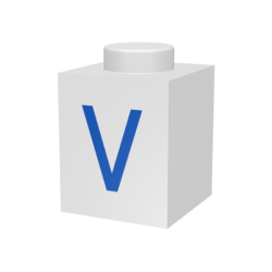 Brick 1 x 1 with Blue Capital Letter V Pattern