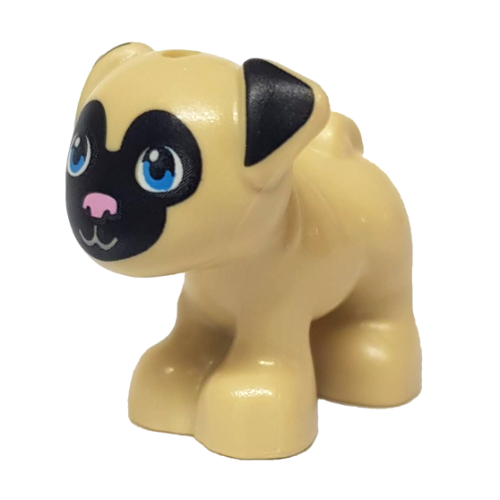 Деталь LEGO 24111pb01 Dog, Friends Style, Pug, Standing with Black Face and Ears, Bright Pink Nose, Dark Azure Eyes Pattern (Toffee)