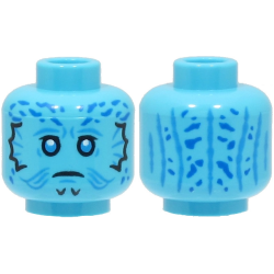 Minifigure, Head Alien SW Mythrol, Dark Azure Eyes and Contour Lines, Blue Spots on Forehead and Back, Frown Pattern