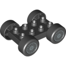 Duplo Car Base 2 x 4 with Black Tires and Silver Spokes Wheels Pattern (88760 / 88762c01pb14) Duplo Car Base 2 x 4 with Black Tires and Silver Spokes Wheels Pattern (88760 / 88762c01pb14)