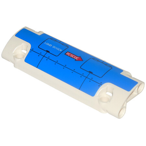 Деталь LEGO 62531pb019L Technic, Panel Curved 11 x 3 with Blue Panel with 'LIQUID OXYGEN' and Red Arrow with 'RESCUE' Pattern Model Left (Sticker) - Set 42025