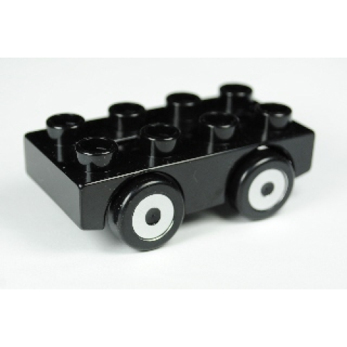 Деталь LEGO 31202c03pb02 Duplo Car Base 2 x 4 with Black Wheels with 4 Silver Hubs Pattern
