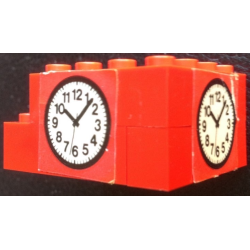 Stickered Assembly 5 x 4 x 2 with Clock on Red Background Pattern on 2 Sides (Stickers) - Set 148 - 4 Brick 1 x 4, 1 Brick 1 x 2