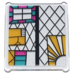 Glass for Window 1 x 3 x 3 Flat Front with Black, Bright Light Orange, Dark Turquoise, and Magenta Stained Glass Pattern 5 (Sticker) - Set 76437