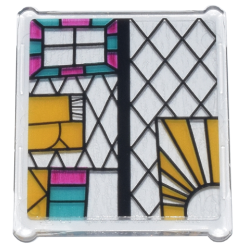 Деталь LEGO 51266pb013 Glass for Window 1 x 3 x 3 Flat Front with Black, Bright Light Orange, Dark Turquoise, and Magenta Stained Glass Pattern 5 (Sticker) - Set 76437