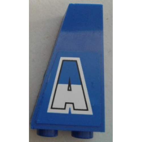 Деталь LEGO 2449pb007L Slope, Inverted 75 2 x 1 x 3 with Blue and White 'A' on Blue Background Pattern Model Left Side (Sticker) - Set 8214
