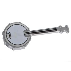 Minifigure, Utensil Musical Instrument, Banjo with Black Neck, White Body, Silver Strings and Rim Pattern
