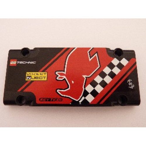 Деталь LEGO 64782pb009 Technic, Panel Plate 5 x 11 x 1 with Rhino Head, 'DIRECT NJECT', 'KEY TEXS', and LEGO TECHNIC Logo Pattern (Sticker) - Set 8041