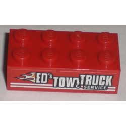 Brick 2 x 4 with 'ED'S TOW TRUCK SERViCE' Pattern Model Right Side (Sticker) - Set 8195