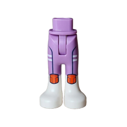 Mini Doll Hips and Trousers with Back Pockets with Molded White Lower Legs / Boots and Printed Black and White Stripes and Reddish Orange Patches Pattern - Thin Hinge