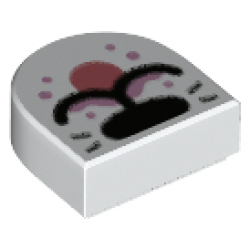 Tile, Round 1 x 1 Half Circle Extended with Black Nose, Whiskers, and Closed Mouth with Coral Tongue and Bright Pink Splotch Pattern Tile, Round 1 x 1 Half Circle Extended with Black Nose, Whiskers, and Closed Mouth with Coral Tongue and Bright Pink Splotch Pattern