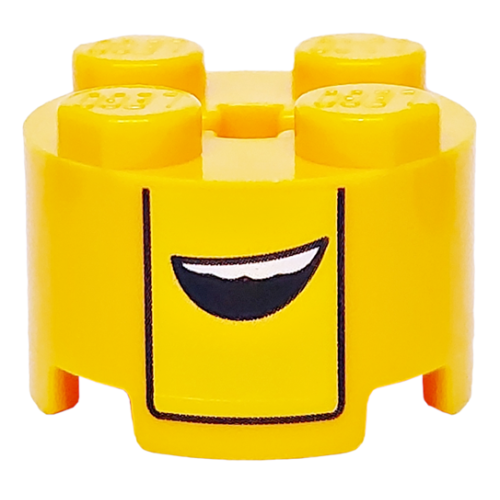 Деталь LEGO 3941pb54 Brick, Round 2 x 2 with Axle Hole with Yellow Stripe, Black Bent Line and Open Mouth with White Teeth Pattern