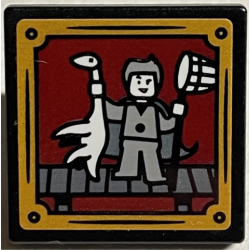 Road Sign 2 x 2 Square with Open O Clip with Gilderoy Lockhart with Dragon and Net with Gold Frame Pattern (Sticker) - Set 76389