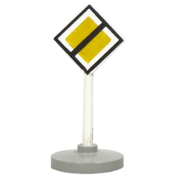 Road Sign with Post, Diamond with Black & White Border End of Major Road Pattern, Type 2 Base Road Sign with Post, Diamond with Black & White Border End of Major Road Pattern, Type 2 Base