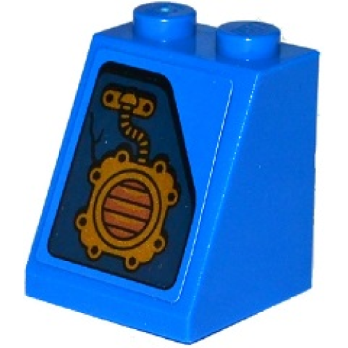 Деталь LEGO 3678bpb084R Slope 65 2 x 2 x 2 with Bottom Tube with Crack and Gold Mechanical Coupling Pattern Model Right Side (Sticker) - Set 70754