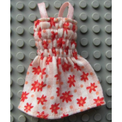 Scala, Clothes Female Dress with Skirt with Salmon Dots and Red Flowers Pattern Scala, Clothes Female Dress with Skirt with Salmon Dots and Red Flowers Pattern