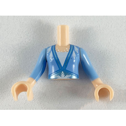 Torso Mini Doll Girl Bright Light Blue Top with Metallic Light Blue Hems and Snowflake Pattern, Light Nougat Arms with Hands with Bright Light Blue Sleeves