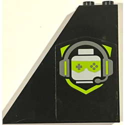 Slope 55 6 x 1 x 5 with Bottom Stud Holders with Gaming Logo Minifigure Head with Headset and Game Controller Sunglasses Pattern Model Left Side (Sticker) - Set 60388 Slope 55 6 x 1 x 5 with Bottom Stud Holders with Gaming Logo Minifigure Head with Headset and Game Controller Sunglasses Pattern Model Left Side (Sticker) - Set 60388