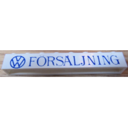 Brick 1 x 8 without Bottom Tubes with Cross Side Supports with Blue VW Logo and 'FÖRSÄLJNING' Narrow Pattern {FORSALJNING}