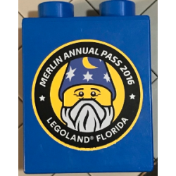 Duplo, Brick 1 x 2 x 2 with Merlin Annual Pass 2016 LEGOLAND Florida Pattern Duplo, Brick 1 x 2 x 2 with Merlin Annual Pass 2016 LEGOLAND Florida Pattern
