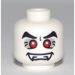 Minifigure, Head Alien Vampire with Fangs, Red Eyes with White Pupils, and Black Eyebrows Pattern