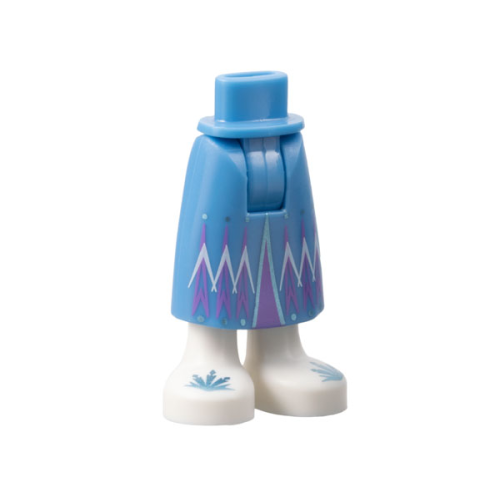 Деталь LEGO 59595c00pb01 Mini Doll Hips and Skirt Long with Molded White Legs / Boots and Printed Medium Lavender Mountains and Metallic Light Blue Snowflakes Pattern - Thick Hinge