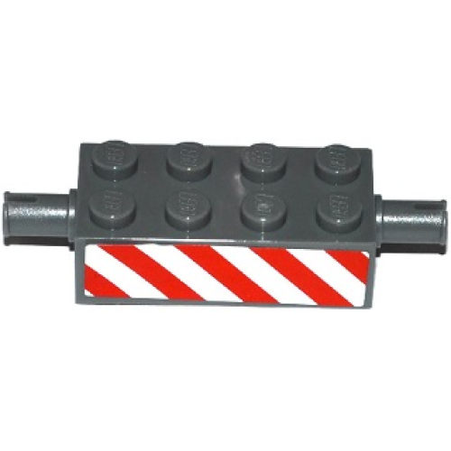 Деталь LEGO 6249pb001 Brick, Modified 2 x 4 with Pins with Red and White Danger Stripes Pattern (Sticker) - Set 60080