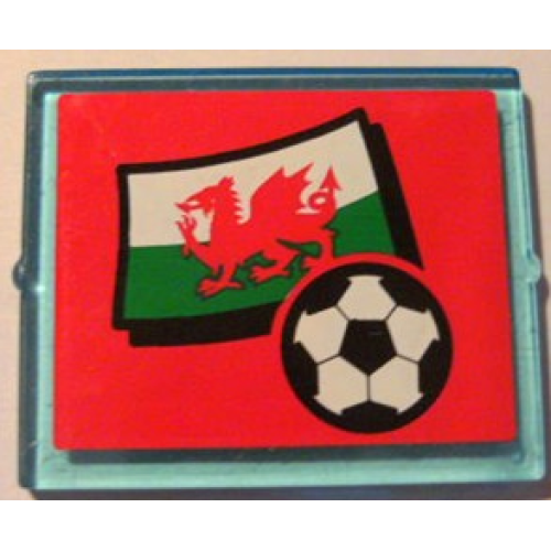 Деталь LEGO 3855pb025 Glass for Window 1 x 4 x 3 with Flag of Wales and Soccer Ball on Red Background Pattern (Sticker) - Set 3407
