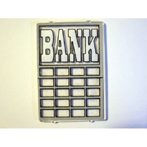 Деталь LEGO 2494pb01 Glass for Window 1 x 4 x 5 with White 'BANK' Pattern (Sticker) - Set 6765