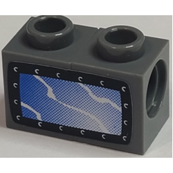 Stickered Assembly 2 x 1 x 1 with Blue TV Screen with White Wavy Lines and Black Border Pattern (Sticker) - Set 3834 - 2 Technic Brick 1 x 1 with Hole