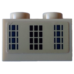 Brick 1 x 2 with 12 Black Rectangles in Center and 12 Dark Blue Rectangles Left and Right on Tan Background Pattern (Sticker) - Set 40519