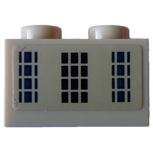 Деталь LEGO 3004pb279 Brick 1 x 2 with 12 Black Rectangles in Center and 12 Dark Blue Rectangles Left and Right on Tan Background Pattern (Sticker) - Set 40519