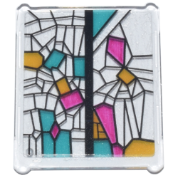 Glass for Window 1 x 3 x 3 Flat Front with Black, Bright Light Orange, Dark Turquoise, and Magenta Stained Glass Pattern 4 (Sticker) - Set 76437