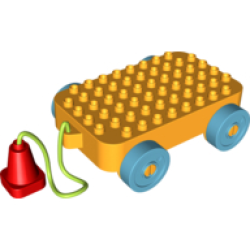 Duplo Car Base 6 x 10 x 1 1/2 with Medium Azure Wheels, Lime String, and Red Cone