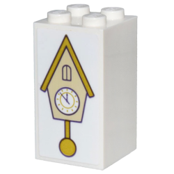 Brick 2 x 2 x 3 with Gold and Tan Cockoo Clock with White Clock Face Pattern (Sticker) - Set 43205