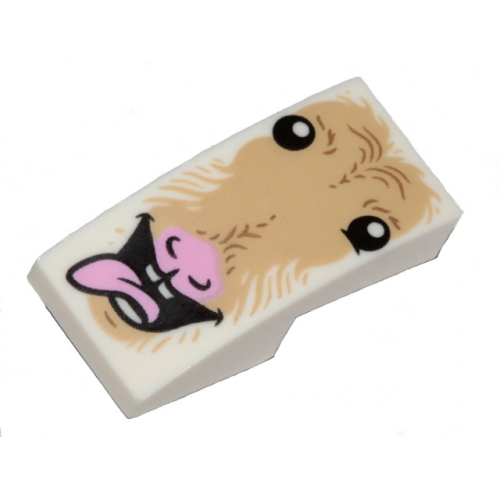 Деталь LEGO 24201pb001 Slope, Curved 2 x 1 x 2/3 Inverted with Tan Fur, Eyes, Open Mouth, Bright Pink Tongue and Nose Pattern (Goat Face)