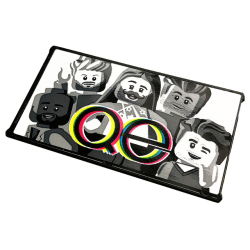 Glass for Window 1 x 4 x 6 with Minifigures and 'Qe' on White Background Pattern (Sticker) - Set 10291