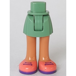 Mini Doll Hips and Skirt, Nougat Legs and Coral and Dark Purple Shoes with Laces Pattern - Thick Hinge