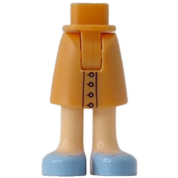 Mini Doll Hips and Skirt Mid-Length with Molded Light Nougat Legs and Printed Black Hem with Silver Buttons and Bright Light Blue Shoes Pattern - Thick Hinge
