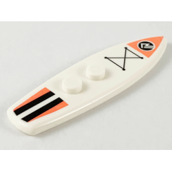 Minifigure, Utensil Surfboard Standard with Coral and Black Stripes and Sports Logo Pattern