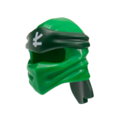 Minifigure, Headgear Ninjago Wrap Type 4 with Molded Dark Green Headband and Printed White Ninjago Logogram Letter L Pattern